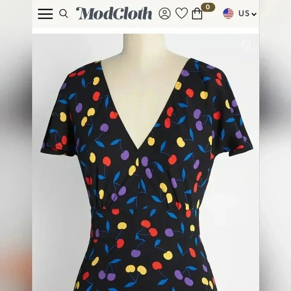 NWT ModCloth Forever at Ease Mini Dress Black Cherry Bomb Recycled Poly Size L - Picture 2 of 10